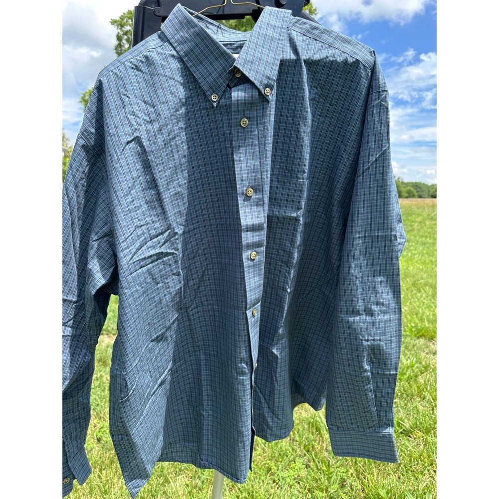 Eddie Bauer Men XL Relaxed Fit Wrinkle-Resistant Cotton‎ Button Down Shirt Blue